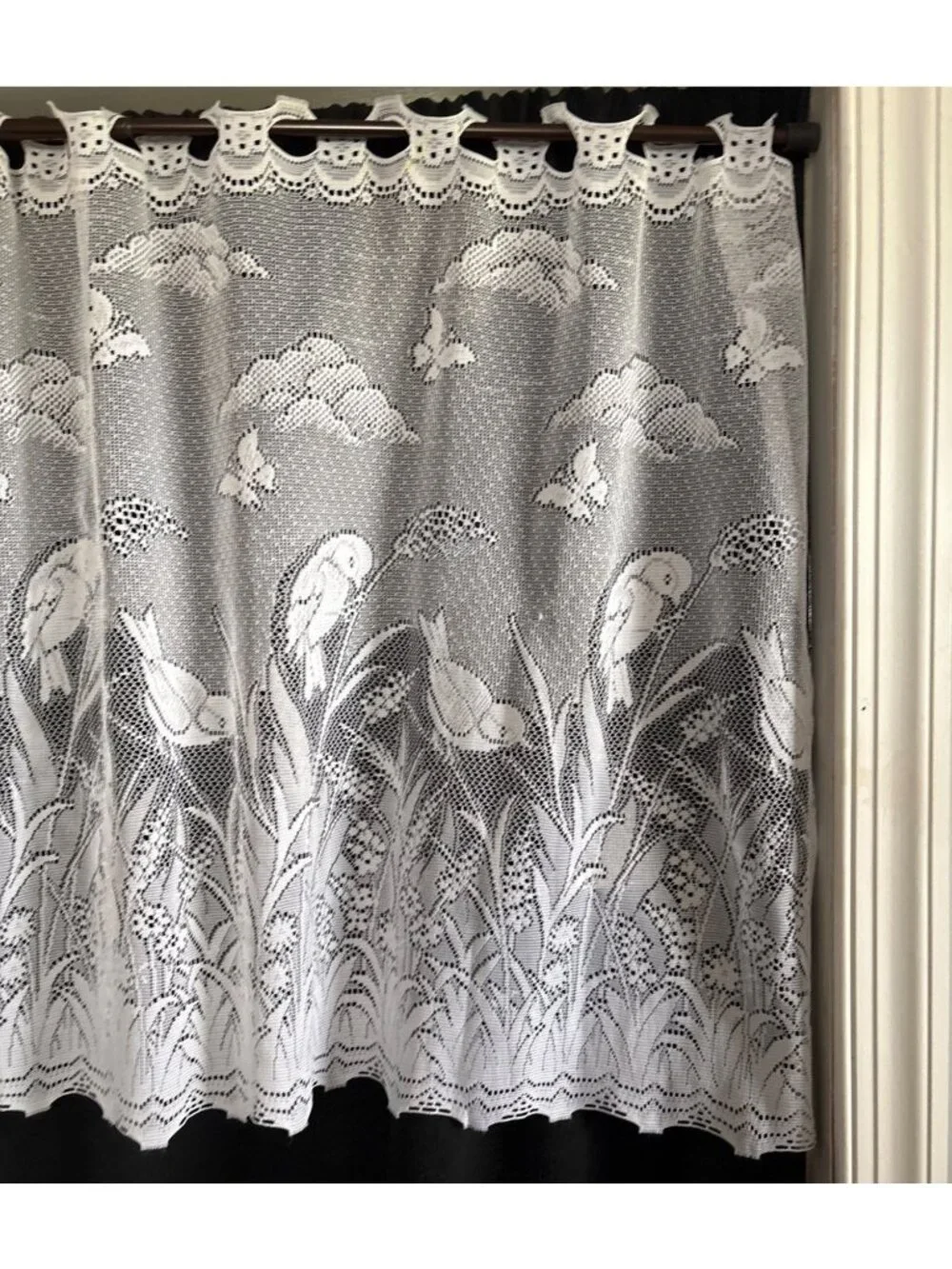 White Lace Tier Curtain Birds & Clouds 66
